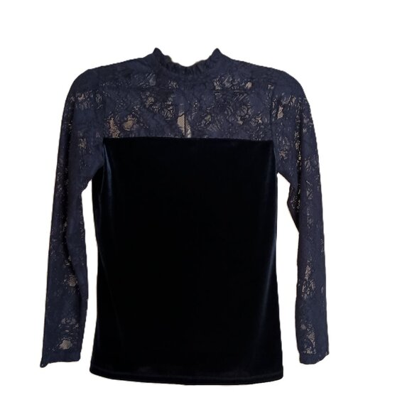 Halogen Women’s Blue Velvet & Lace Top Size XS - Picture 1 of 15